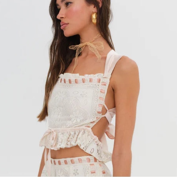 For Love And Lemons Tops - $218 NWT Cream For Love And Lemons “Charlotte” Lace Crop Top Sz XXS